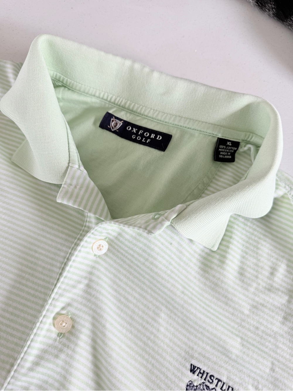 Oxford Men’s Light Green Stripe Polo Shirt Whistling Straits Logo